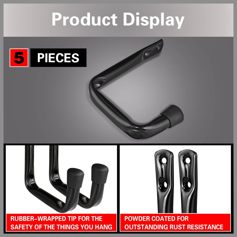 Dreecy J Utility Hooks For Hanging Heavy Duty Garage Storage Utility Hooks For Garage Wall, Color Black, 5 Pack - Image 4